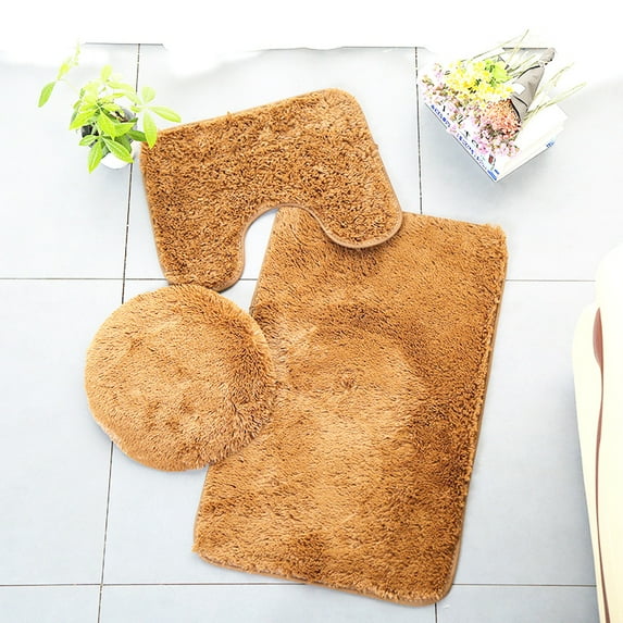 Diceymbol 3 Piece Bathroom Rug Set Includes Bath Rug, Contour Mat and Toilet Lid Cover,Super Soft Microfiber & Non Slip Bath Rugs with Rubber Backing Solid Solid Color Floor Mats