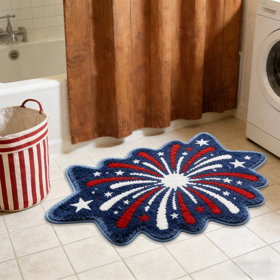Diceymbol 4th Of July Patriotic Fireworks Floor Mat American Flag Non-Slip Entryway Doormat 250th Anniversary USA Independence Day Kitchen Bath Rug For Home Decor 23.6In x 15.7In