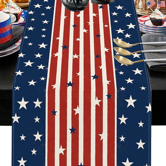 Diceymbol 4th Of July Table Runner 13x72 Inches, Durable Polyester Red White Blue Star Design for Kitchen, Dining Room, Party, and Holiday Celebrations