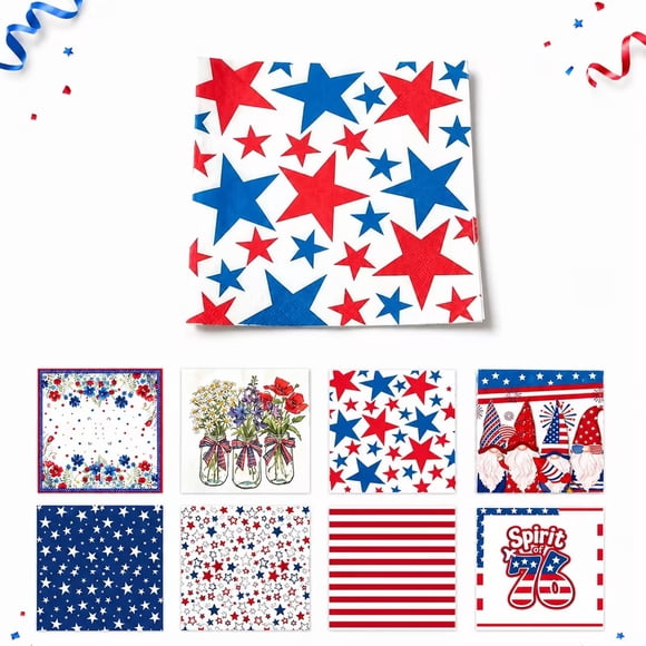 Diceymbol 4th of July Disposable Napkins 60Pcs Red White Blue Star Print for Patriotic Party Decor