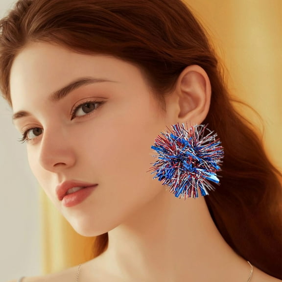 Diceymbol 4th of July Flag Earrings Red/White/Blue Dangle Earrings for Women, Lightweight 4.7" Patriotic Jewelry, Perfect for Parties & Gifts