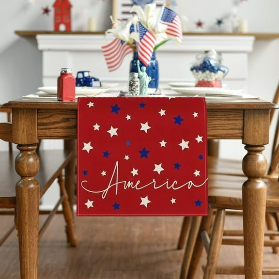 Diceymbol 4th of July Table Runner 72-Inch Patriotic Red White & Blue Star Decor for Independence Day, BBQs, and Holiday Dining