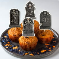Diceymbol 8-Pack Halloween Cake Toppers 2.05 Inch Tombstone Cupcake Inserts for Spooky Desserts Party Decorations and Haunted Treats