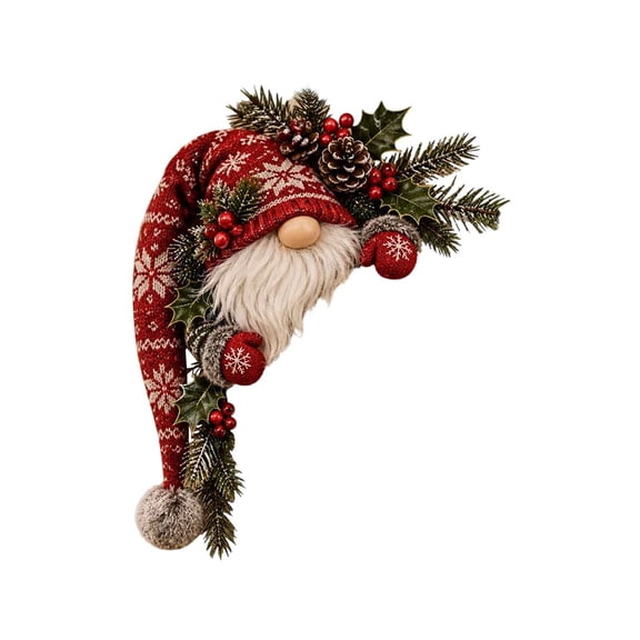 Diceymbol 9.84 Inch Christmas Gnome Door Frame Corner Decoration, Scandinavian Gnome Doorway Decor with Knit Hat Evergreen Pinecones Holly and Berries for Home