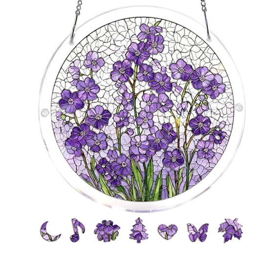 Diceymbol Acrylic Puzzles Suncatcher Window Hanging 7.4 Inch Tiffany Style Stained Glass Sun Catcher Dream Catchers for Adults Mother's Day Gift Home Decor (Purple Wisteria)