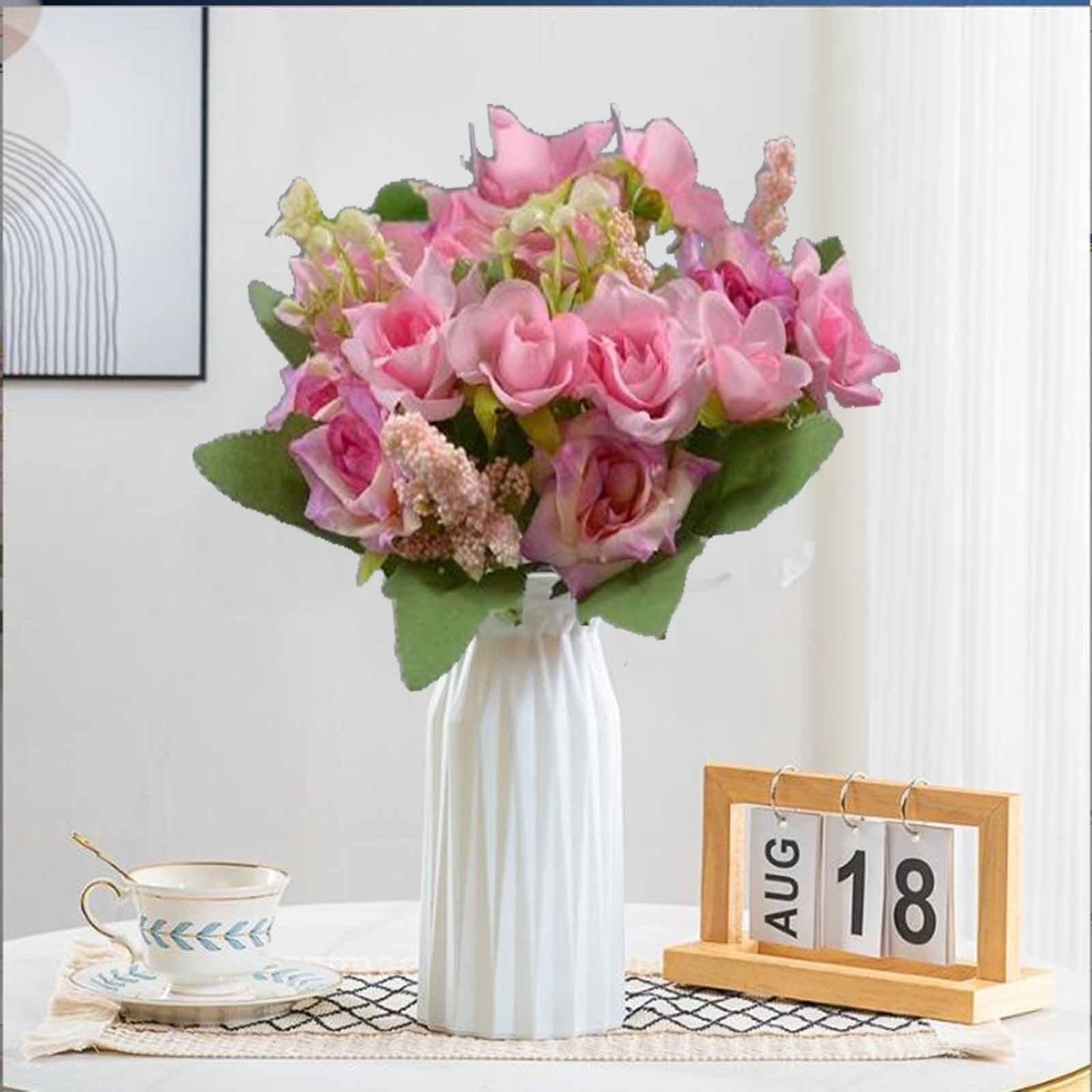 8pcs Plush Stuffed Rose Bouquet — Vintage Artificial Flowers | Down Cotton Filled Floral Vase Decor