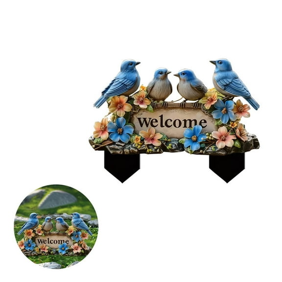 Diceymbol Blue Bird Welcome Garden Stake 2D Acrylic Outdoor Decor, Weatherproof Yard Insert for Patios & Flower Beds