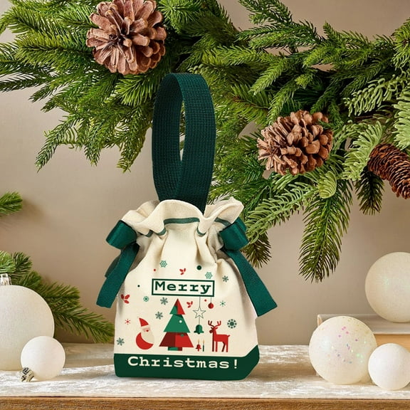 Diceymbol Christmas Candy Canvas Bag Drawstring Fabric Gift Party Favor 7.4x7 Inch