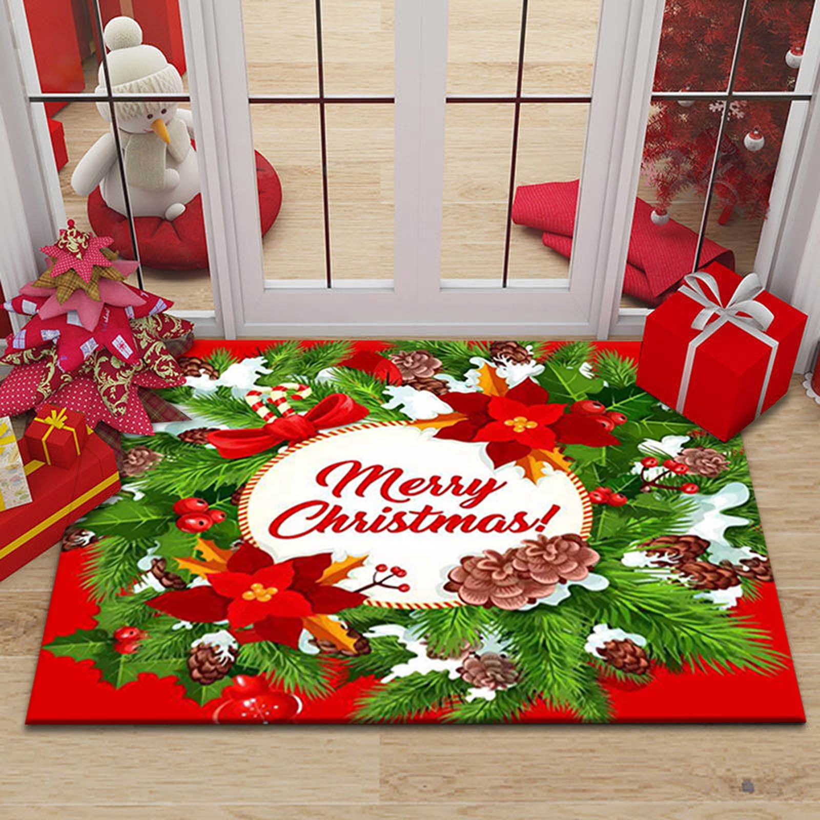 Diceymbol Christmas Decorative Doormat Snowman and Christmas Tree