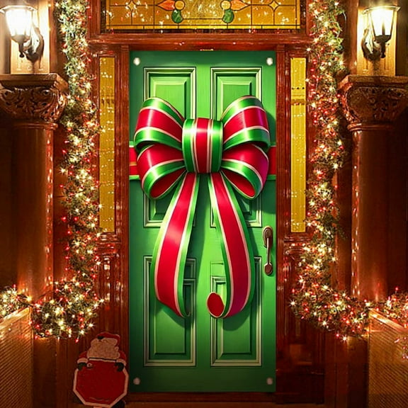 Diceymbol Christmas Door Cover Polyester Fabric 35x71 Inch Holiday Decor with Adhesives