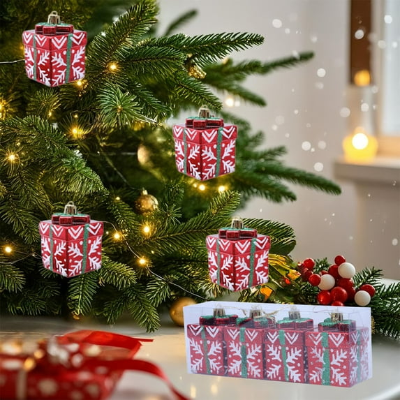 Diceymbol Christmas Gift Box Ornament Pendant Red and Gold for Tree Decor 2.75 Inches