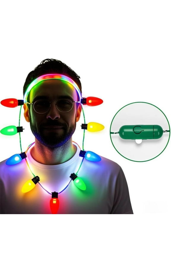 Christmas LED Light Up Necklace 35 Inch 9-Bulb Multicolor Wearable Lights, Battery Operated Party Necklace for Holiday Festive Events & Gatherings (1 Piece)