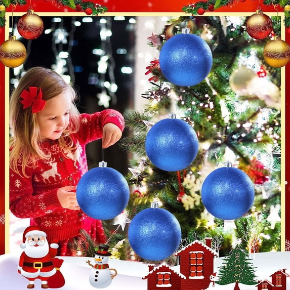 Diceymbol Christmas Ornament Balls 6 Inch Shatterproof Plastic Glitter Decorations, Commercial Grade Red Gold Silver Blue Pink Green Holiday Tree Decor (1 Piece)