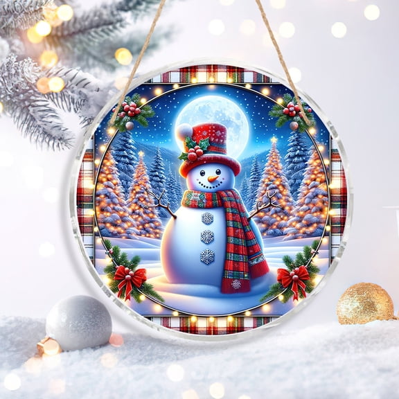 Diceymbol Christmas PVC Hanging Decoration Snowman Scene Door Sign 7.87 Inch