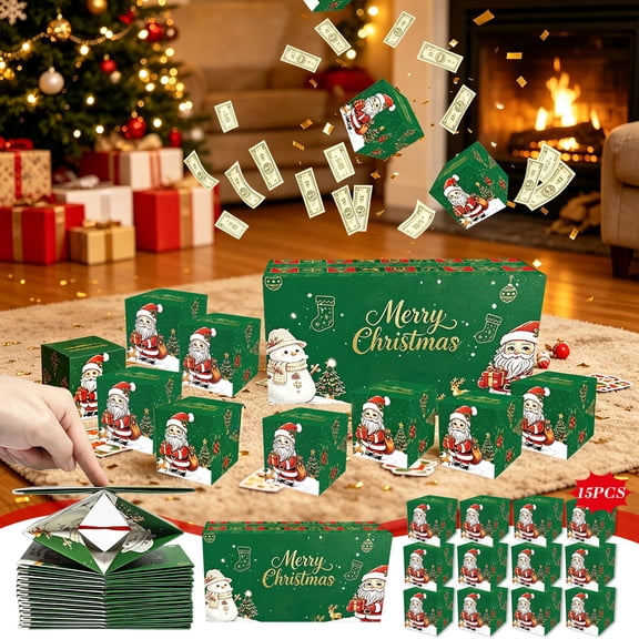 Diceymbol Christmas Surprise Gift Box Explosion for Money, 6.30 in DIY Pop-Out Folding Bounce Explosion Gift Box for Christmas Cash Gifts, 15 Bounces