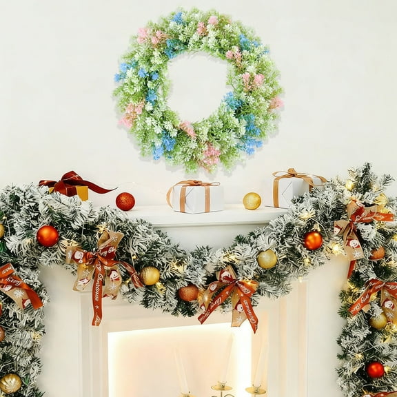 Diceymbol Christmas Wreath Rattan Style Door Hanging Wall Decor 18 Inch Multicolor