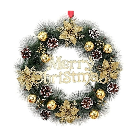 Diceymbol Christmas Wreath with Gold Decorations 12" Pinecone Holiday Wreath for Front Door, Mantel & Festive Home or Hotel Decor