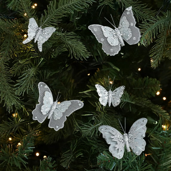 Diceymbol Colorful Butterfly Christmas Ornaments, 10-Pack Glitter Hollow Clip-On Tree Decorations