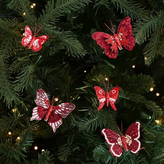 Diceymbol Colorful Butterfly Christmas Ornaments, 10-Pack Glitter Hollow Clip-On Tree Decorations