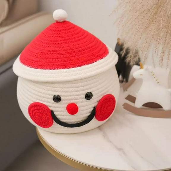 Diceymbol Cozy Christmas Tree Inspired Yarn Storage Basket with Lid A Multi Purpose Woven Cotton Organizer for Desk Bedroom or Craft Room Perfect for Snacks Toys and Cosmetics