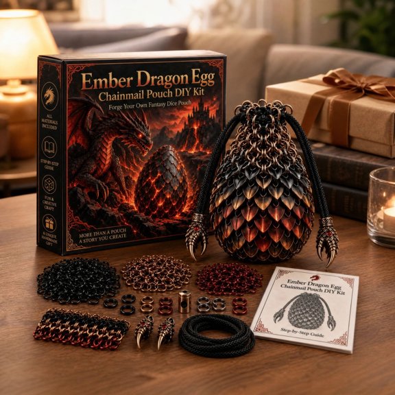 Diceymbol DIY Ember Dragon Egg Kit for Adults, Handcrafted Dragon Egg Arts and Crafts, Chainmail Pouch Craft Kit for Dragon Lovers, Fantasy Gifts and Decorations