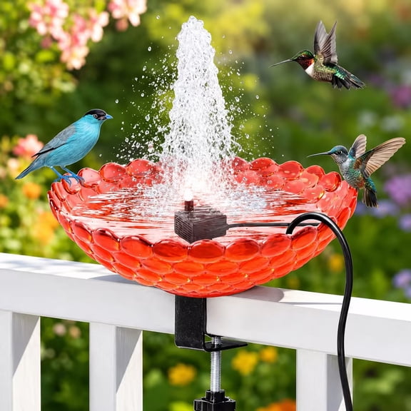 Diceymbol Deck Mounted Bird Bath With Fountain Outdoor Railing Bird Bath With USB Charging Submersible Pump Weatherproof Large Tray Bird Bath For Deck Balcony Garden Patio Backyard Bird Watching