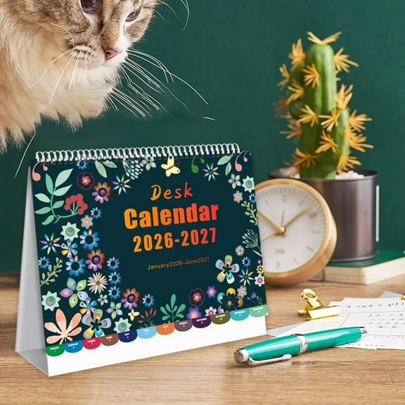 Diceymbol Desk Calendar 2026-2027, 18-Month Standing Flip Design, 8.07x8.07 Inch Organizer