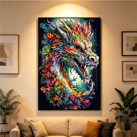Diceymbol Diamond Art Kits for Adults 15.74 Inch, Fantasy Dragon 5D Rhinestone Gem Art Painting for Bedroom Living Room Wall Decor