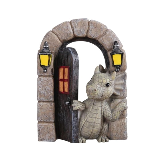 Diceymbol Dragon Door Figurine Fantasy Stone Arch with Lantern Tabletop Decor for Bookshelf Mantel Shelf Display 6 Inch