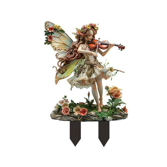 Diceymbol Fairy Garden Stake Decor, Fairy Garden Music Show Decor 2D Flat Acrylic Elf Sign Panel for Outdoor & Indoor Use, Whimsical Yard Elf Accessories for Lawn, Pot Plants & Garden Displays