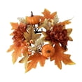 thumbnail image 1 of Diceymbol Fall Candle Ring 10 Inch Artificial Pumpkin Maple Leaf Wreath with Orange Flowers for Thanksgiving Table Centerpiece Decor, 1 of 8