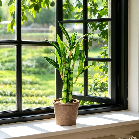 Diceymbol Fortune Bamboo Artificial Plant In Decorative Pot Attracts Prosperity And Success Perfect For Home Office Desk Decor