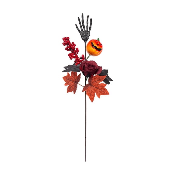 Diceymbol Halloween Artificial Floral Pick 20 Inch Skeleton Hand Jack O Lantern Rose Stem for Vase Table Centerpiece Decor
