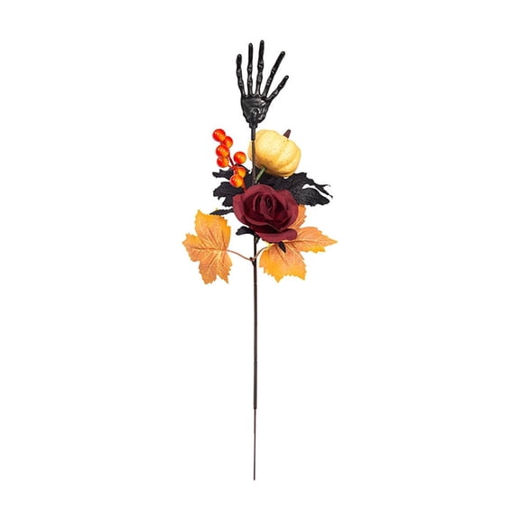Diceymbol Halloween Artificial Floral Pick 20 Inch Skeleton Hand White Pumpkin Rose Stem for Vase Table Centerpiece Decor