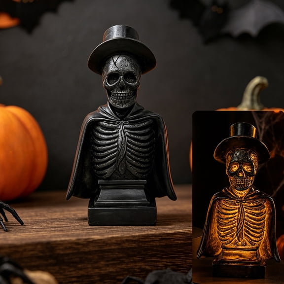 Diceymbol Halloween Black Skeleton Figurine 6 Inch Gothic Skull Bust for Table Mantel Shelf Decor