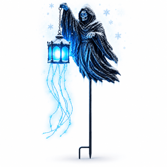 Diceymbol Halloween Blue LED Glowing Ghost Light Strip with Skull Lantern, 9.84 in Spooky Courtyard Garden Porch Outdoor Decorations