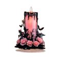 thumbnail image 1 of Diceymbol Halloween Candle Desktop Decoration Flat Ornament, 7.87 in Acrylic Figurine with Pink Roses and Bats, 1 of 6