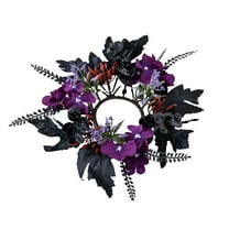 Diceymbol Halloween Candle Wreath Decor 11" Black Leaf & Purple Flower Ring for Candles, Tables, and Doors Spooky Gothic Centerpiece for Parties & Home