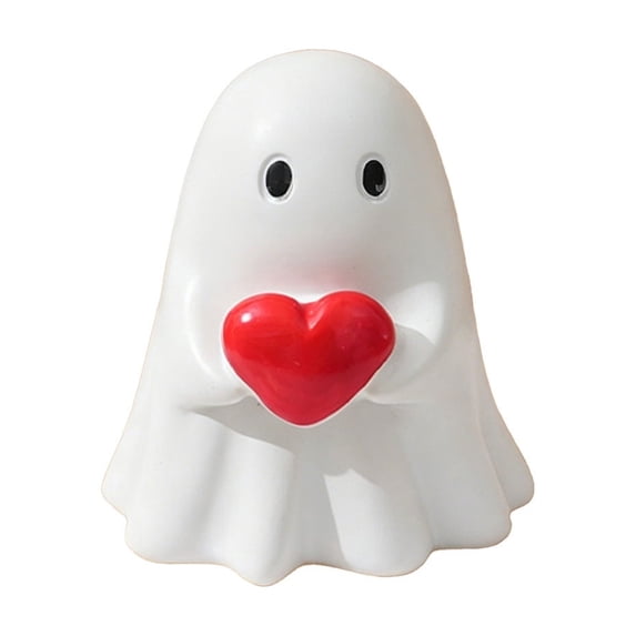 Diceymbol Halloween Cute Ghost Holding Red Heart Resin Figurine for Tiered Tray Halloween Decorations 3 Inch