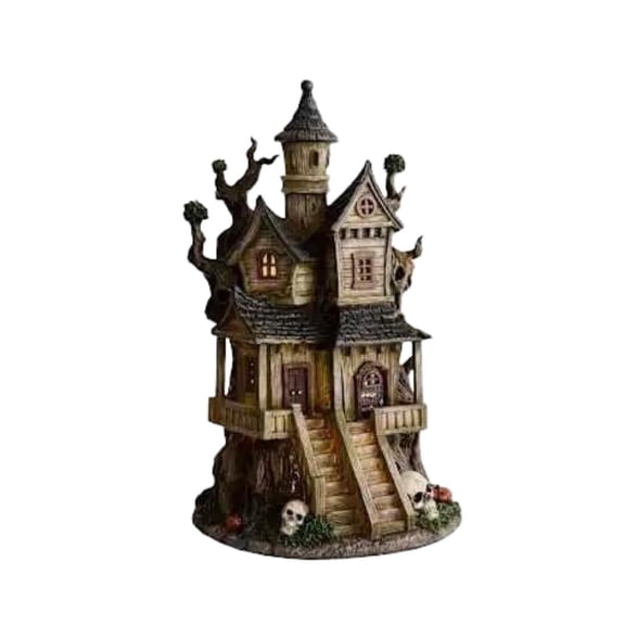 Diceymbol Halloween Dark Gothic Glow Haunted Tree House Tabletop Accent for Garden Patio Desk Halloween Decorations 9 Inch