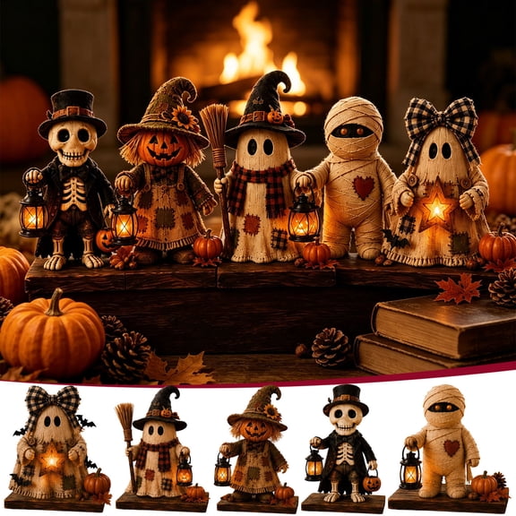 Diceymbol Halloween Decorations Indoor, Resin Halloween Figurines Light Up Ghost Tabletop Centerpiece with Star for Halloween Party Decor