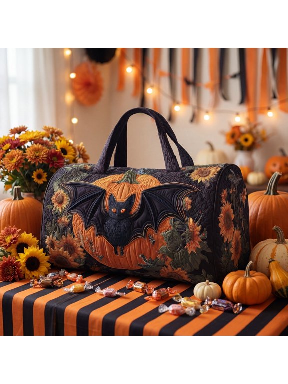 Halloween Duffel Bag 16 Inch Red Black Bat Moon Travel Tote for Gym Overnight Weekend Trips