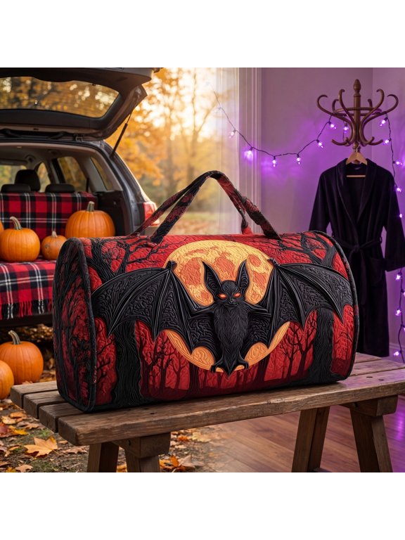 Halloween Duffel Bag 16 Inch Red Black Bat Moon Travel Tote for Gym Overnight Weekend Trips