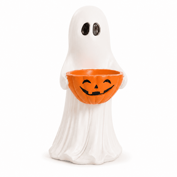 Diceymbol Halloween Safe Ghost Candy Bowl 14 Inch Pumpkin Treat Holder for Candy Cookies Snacks Trick or Treat Table Decor