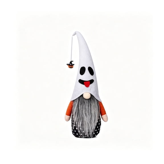 Diceymbol Halloween Ghost Face Tall Plush Gnome Mini Pumpkin Hanging Charm for Farmhouse Backyard Fall Table Decor 16 Inch