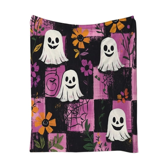 Diceymbol Halloween Ghost Print Flannel Blanket 27.5x39.3in Soft Polyester Throw for Couch, Bed & Outdoor Use, All-Season Cozy Decor