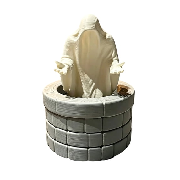 Diceymbol Halloween Ghost in Stone Well Figurine Mini Spooky Tabletop Decoration for Mantel Shelf Party Decor 6 Inch
