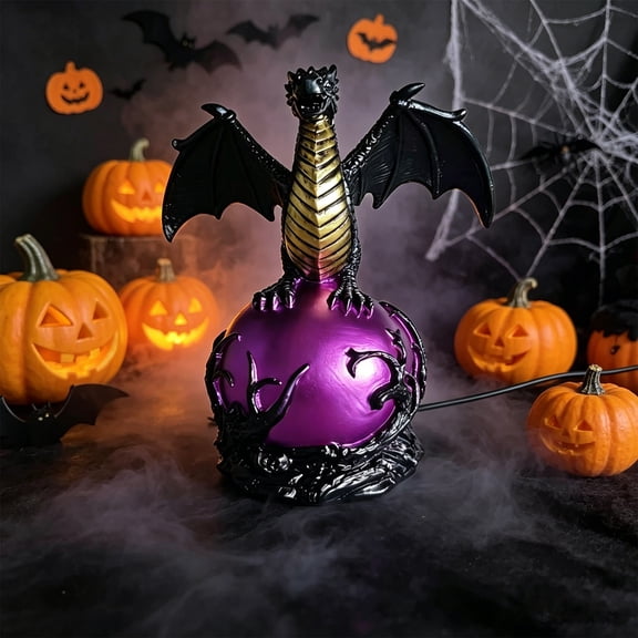 Diceymbol Halloween Gothic Dragon LED Light with Purple Orb Spooky Decor for Table Patio Yard Home Halloween Home Decorations 6 Inch