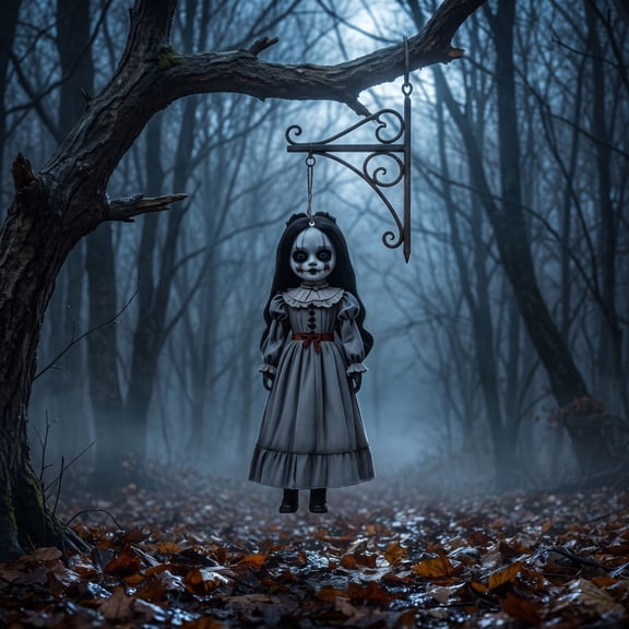 Diceymbol Halloween Hanging Doll Decoration 11.8 Inch, Iron Scary Doll Pendant for Halloween Porch Decor Yard Wall Party Display