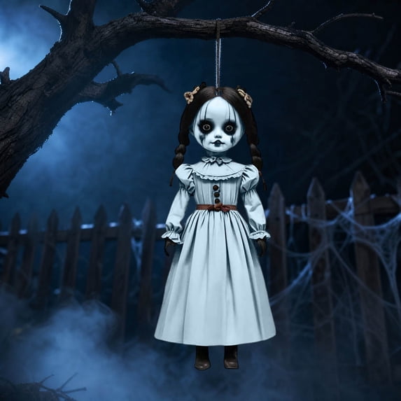 Diceymbol Halloween Hanging Doll Decoration 11.8 Inch, Iron Scary Doll Pendant for Halloween Porch Decor Yard Wall Party Display